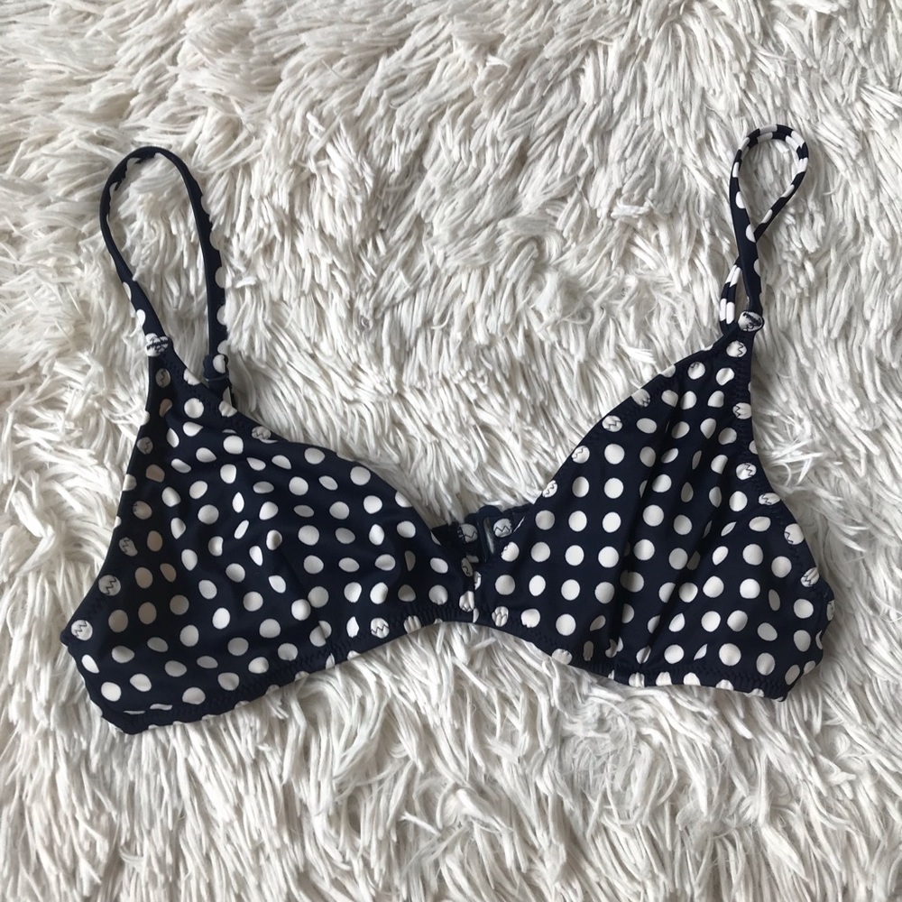 J.Crew Navy Blue and White Polka Dotted Bikini Top